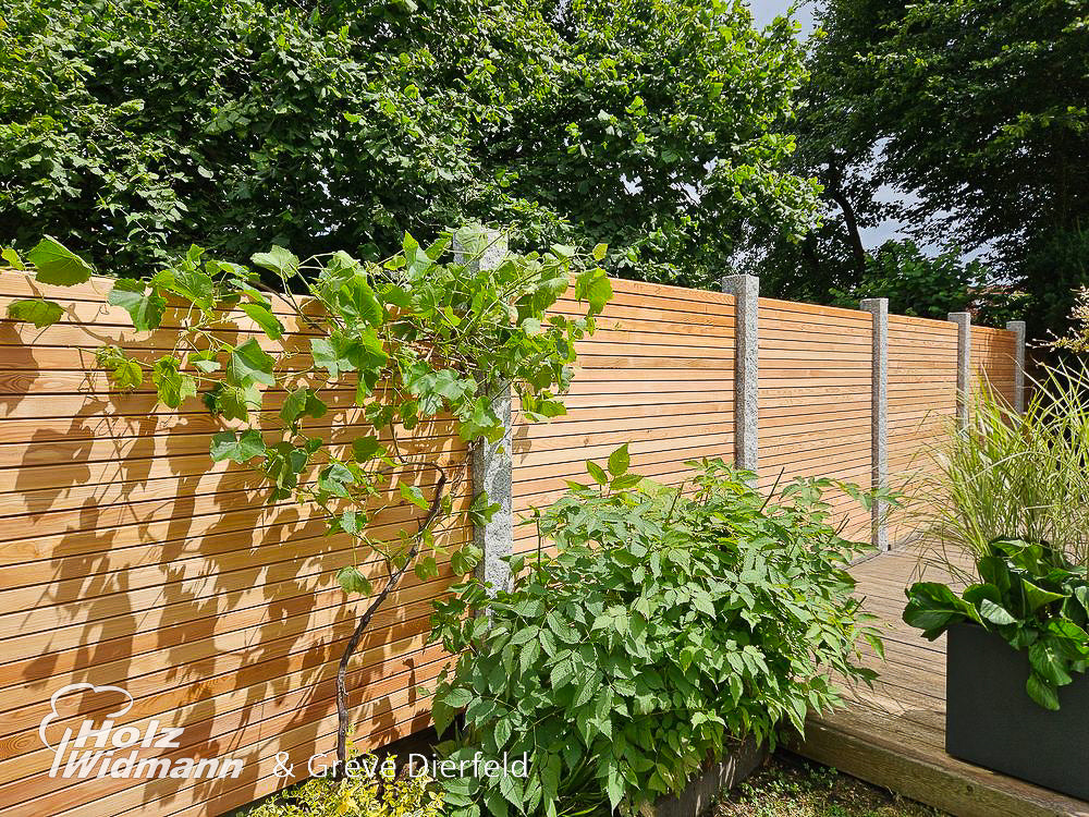 ein Holzzaun neben einigen Pflanzen und Bäumen