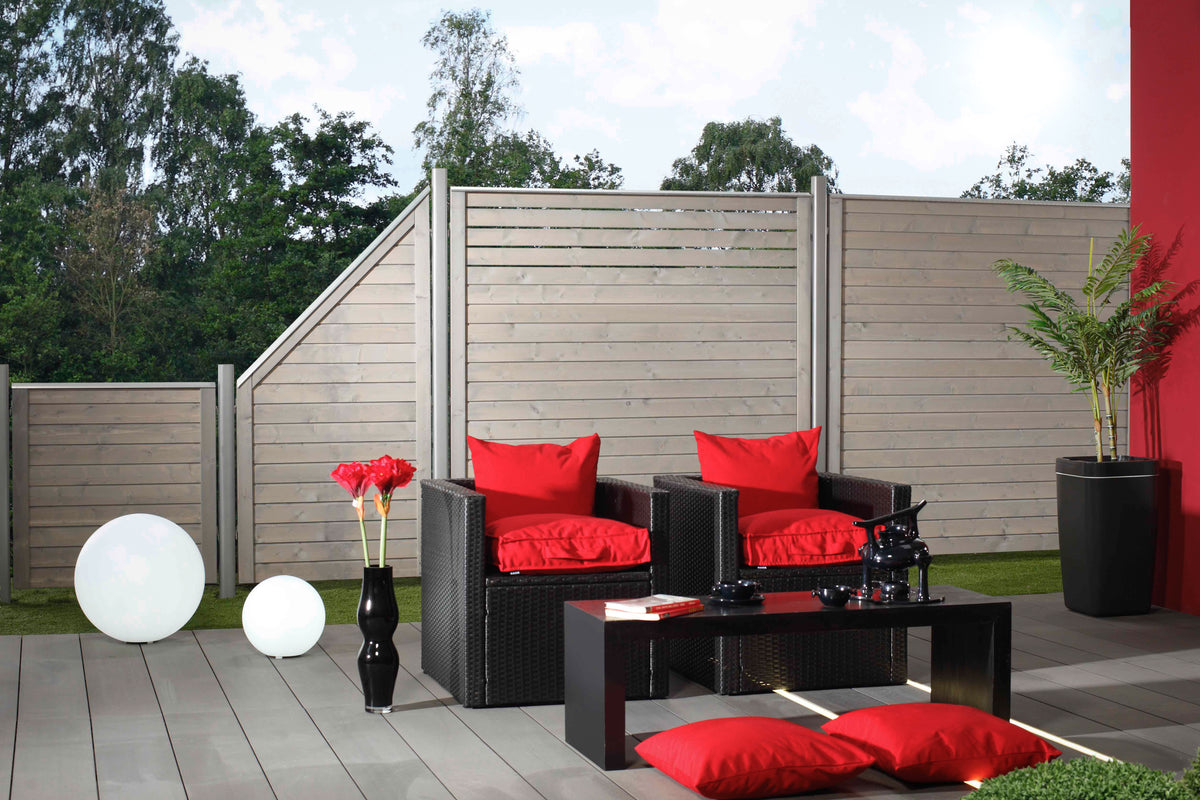 NEO DESIGN – Moderner Sichtschutzzaun aus grau lasiertem Holz