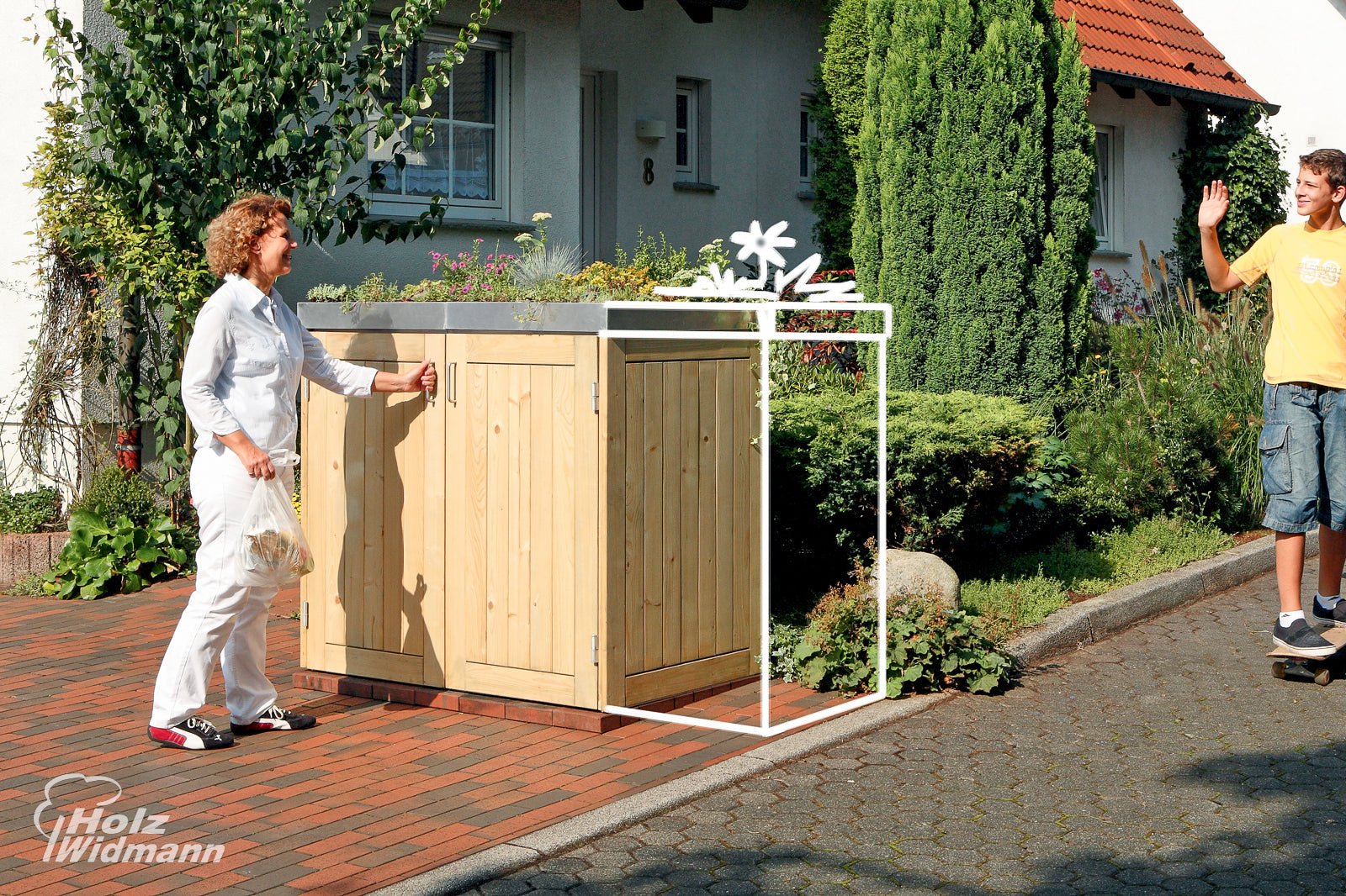 Mülltonnenhaus BINTO Hartholz mit Pflanzschale - kaufen Meine Holzhandlung - Holz kaufen München