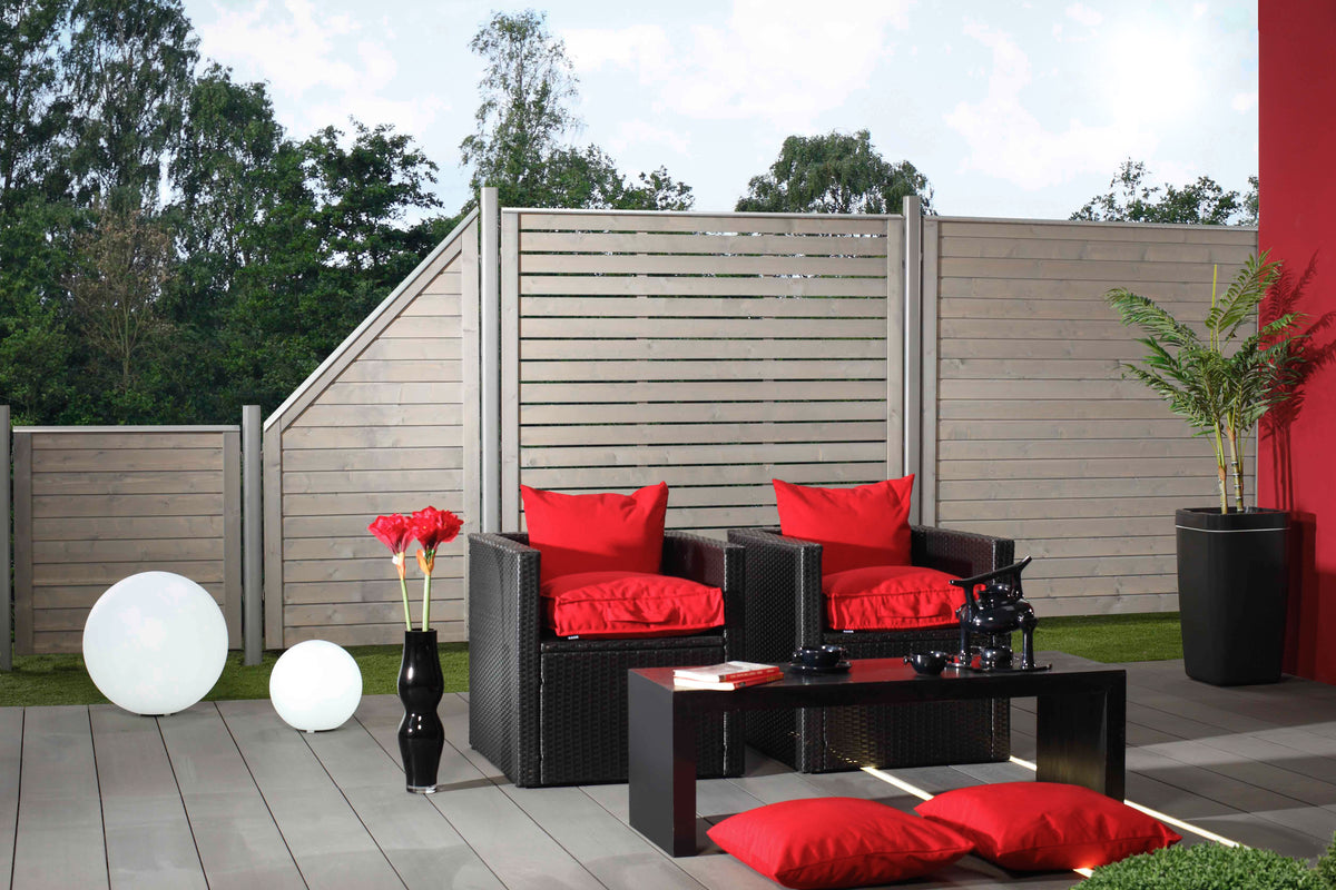 NEO DESIGN – Moderner Sichtschutzzaun aus grau lasiertem Holz